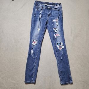 Judy Blue Skinny Fit Colorful Rainbow Patch Ankle Distressed Jeans Size 28